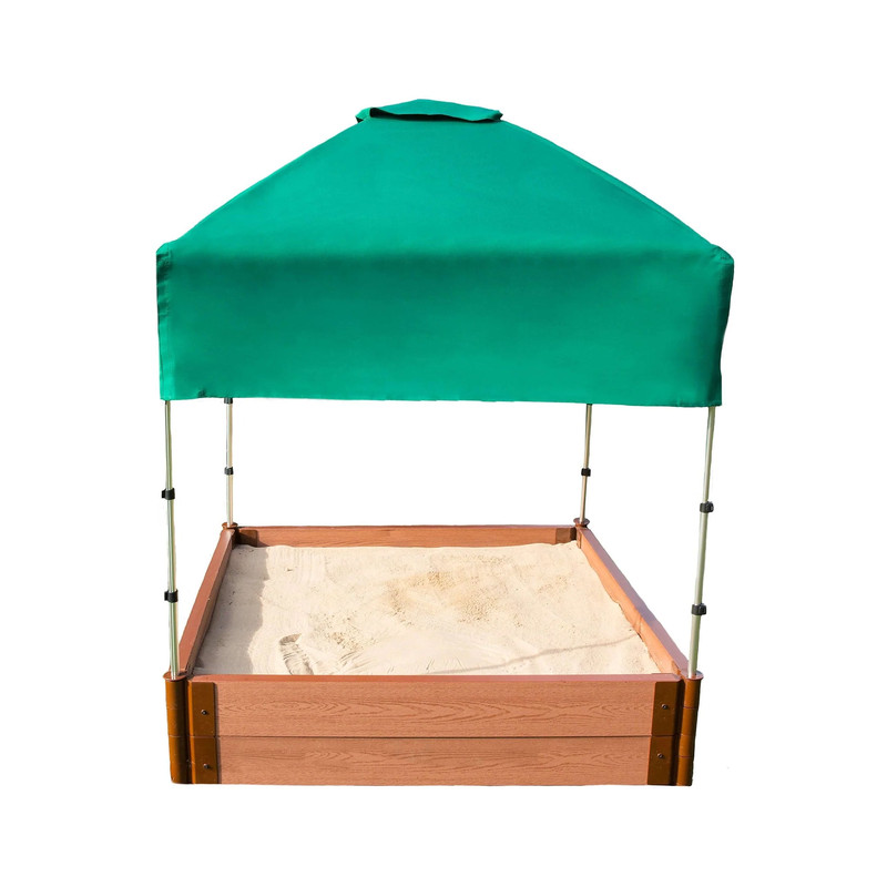 Classic Sienna 4' x 4' x 11" Composite Square Sandbox Kit with Telescoping Canopy/Cover - 2" profile